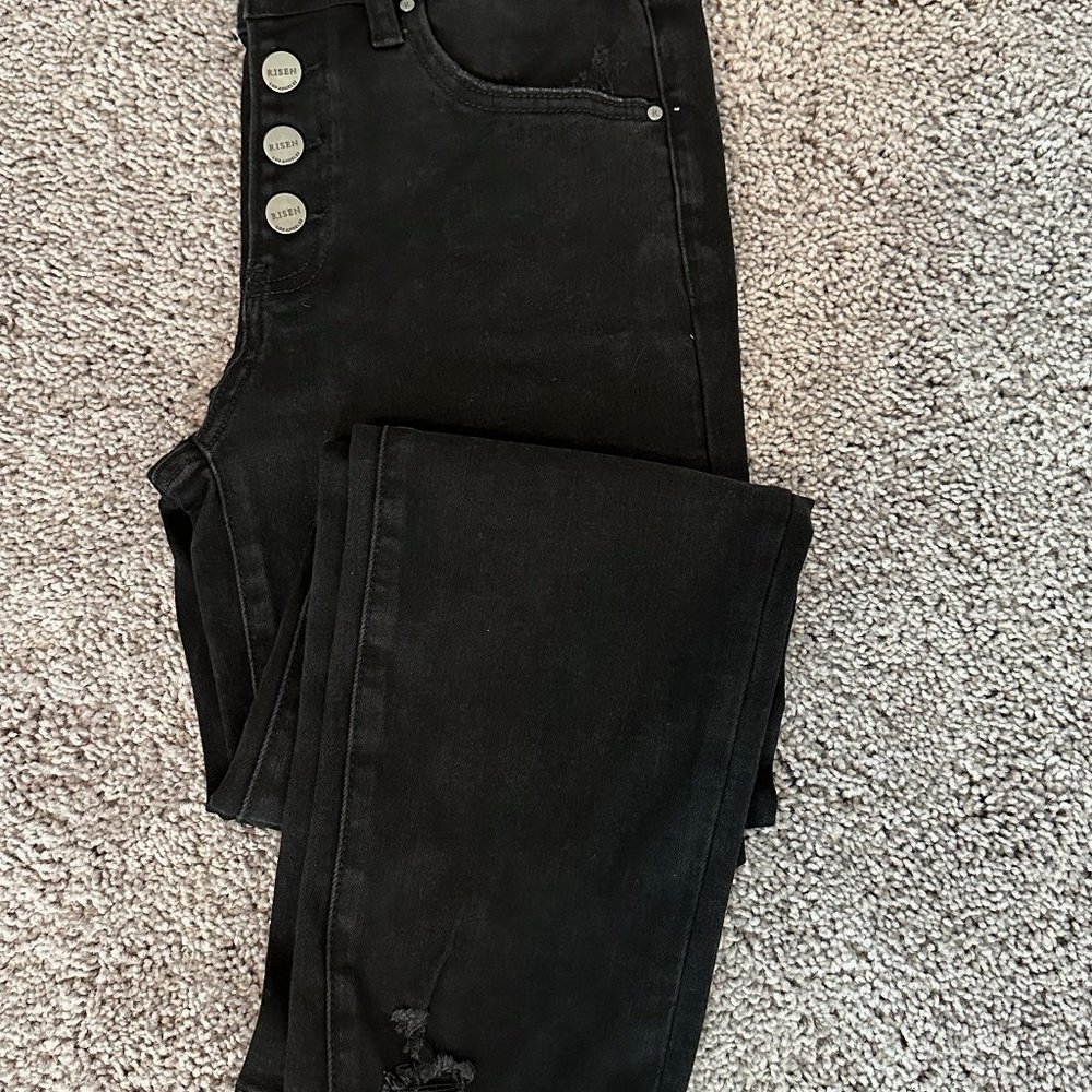Black (faded look) Mid-rise Button-Fly Slim Tapered Women's Jeans Size 7